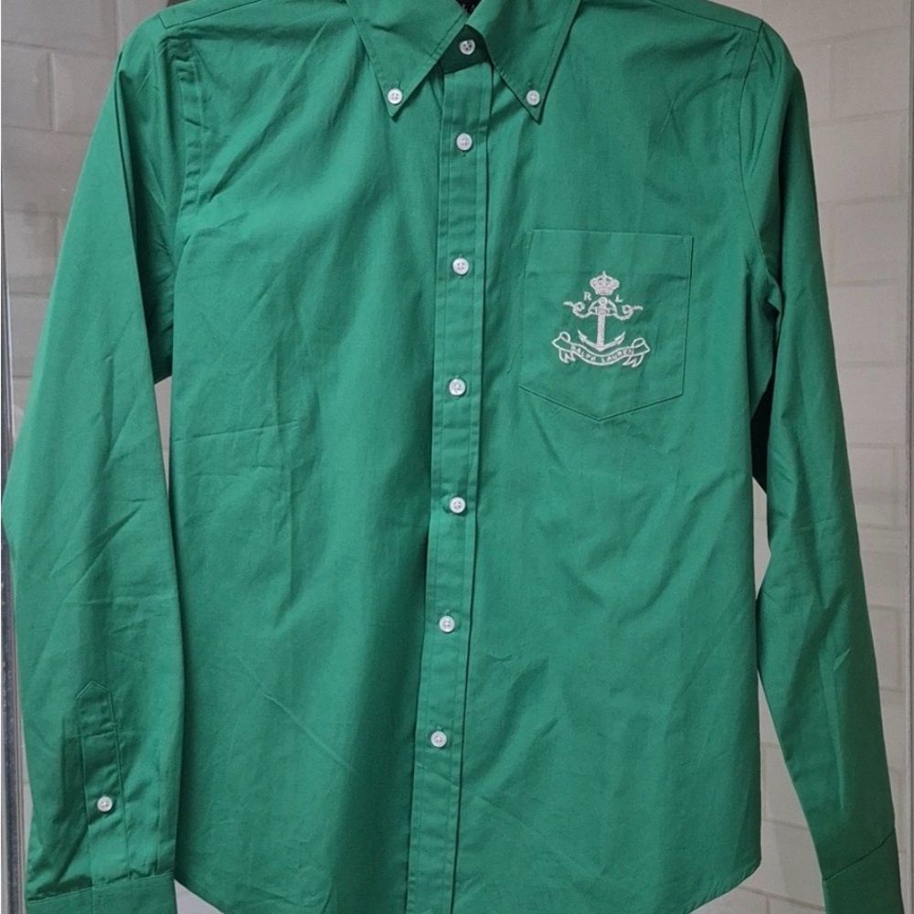 Ralph Lauren Irish Kelly Green Button-Down Shirt with Embroidered Chest Pocket